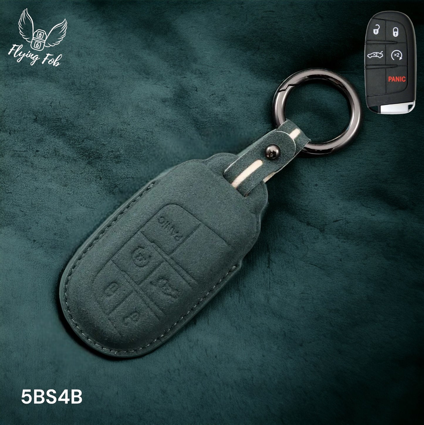 Premium Leather Key Fob Case Cover Shell for Dodge Charger Challenger Dart Durango Journey Jeep Grand Cherokee Compass Renegade Chrysler 200 300 Fiat 500L
