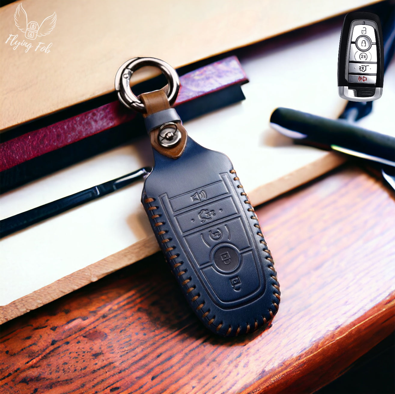 Handmade Genuine Leather Car Key Fob Case Cover Shell for FORD Bronco Edge ST Expedition Explorer ST Fusion F-150 Raptor F-250 F-350 Maverick Mustang Cobra Mack E Ranger for LINCOLN Aviator Corsair Nautilus Navigator