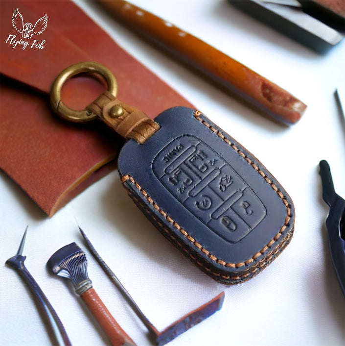 Handmade Genuine Leather Key Fob Case Cover for Chrysler Pacifica Voyager