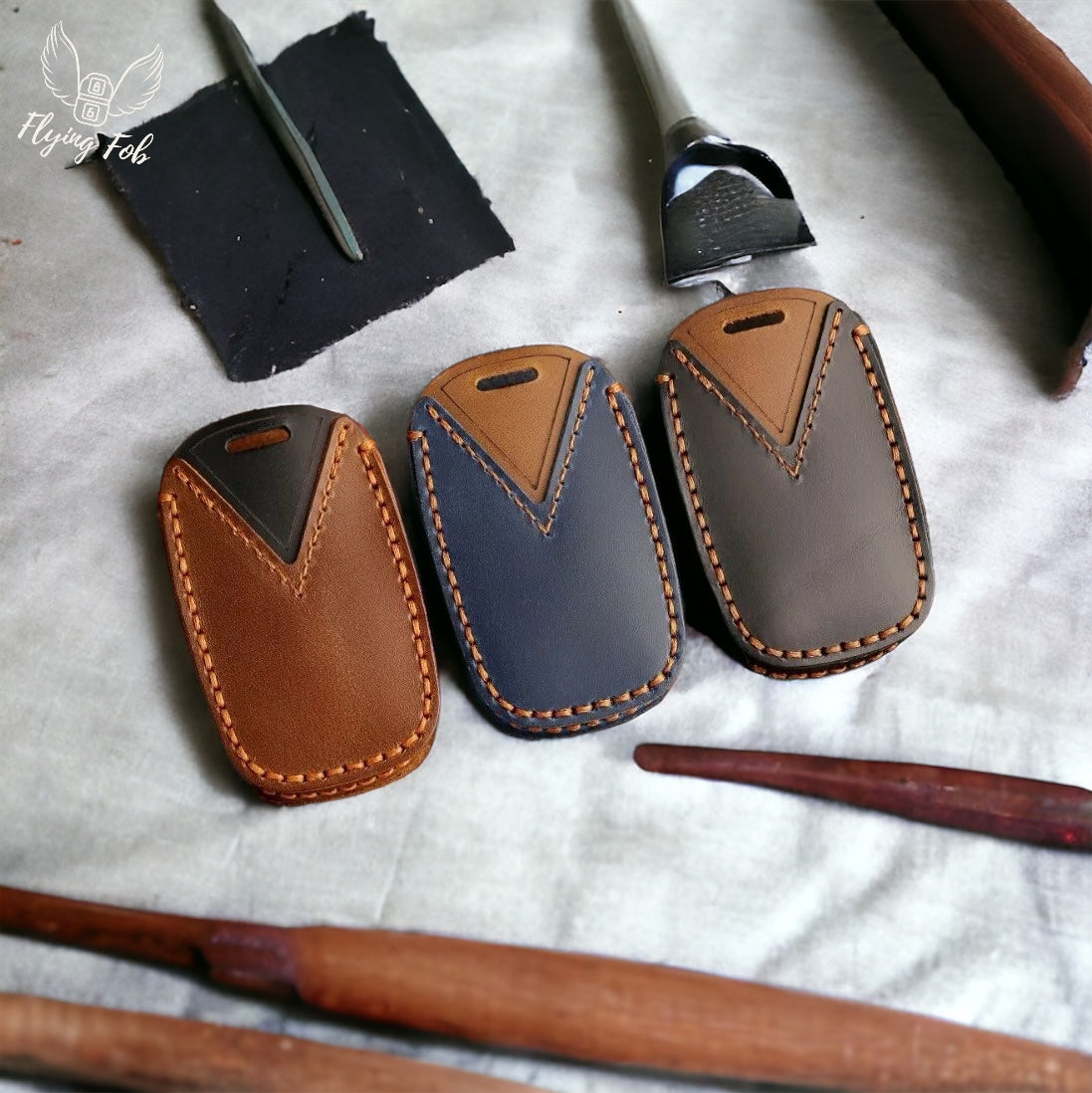 Handmade Genuine Leather Key Fob Case Cover for Chrysler Pacifica Voyager