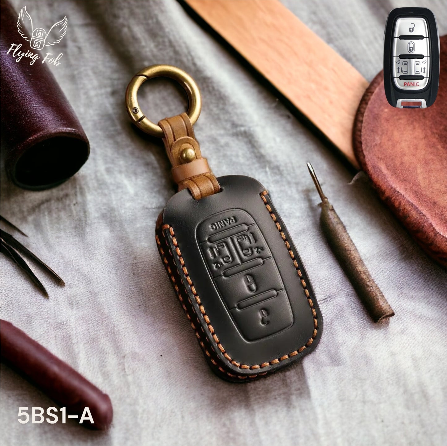 Handmade Genuine Leather Key Fob Case Cover for Chrysler Pacifica Voyager