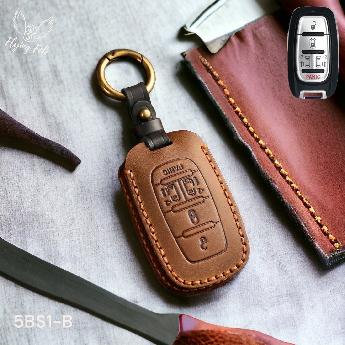 Handmade Genuine Leather Key Fob Case Cover for Chrysler Pacifica Voyager