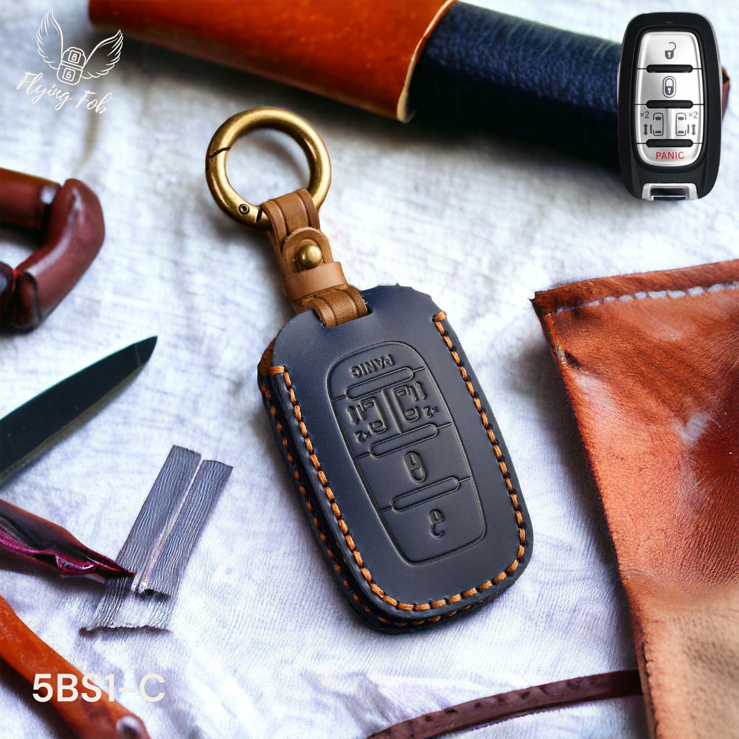 Handmade Genuine Leather Key Fob Case Cover for Chrysler Pacifica Voyager