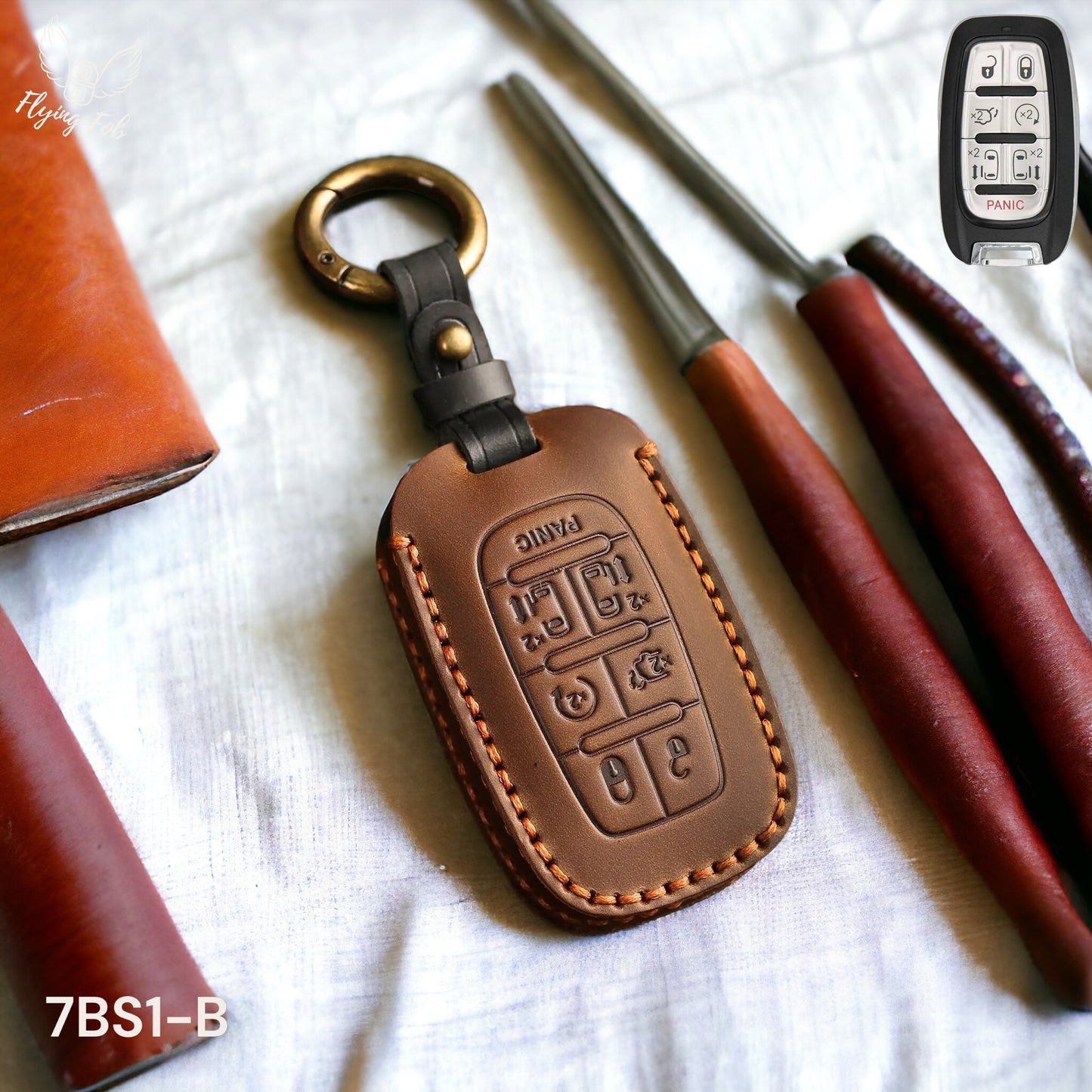 Handmade Genuine Leather Key Fob Case Cover for Chrysler Pacifica Voyager