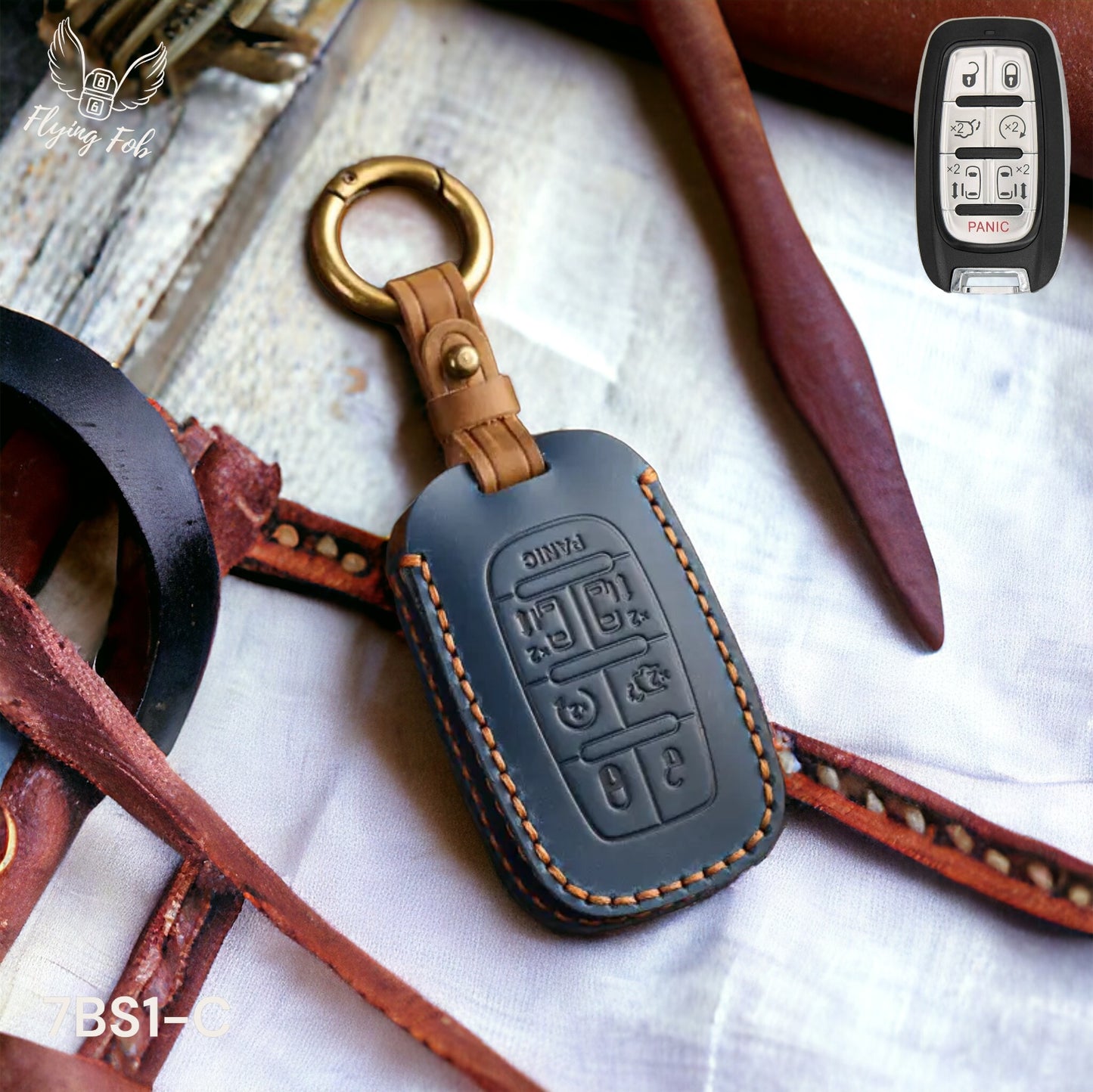 Handmade Genuine Leather Key Fob Case Cover for Chrysler Pacifica Voyager
