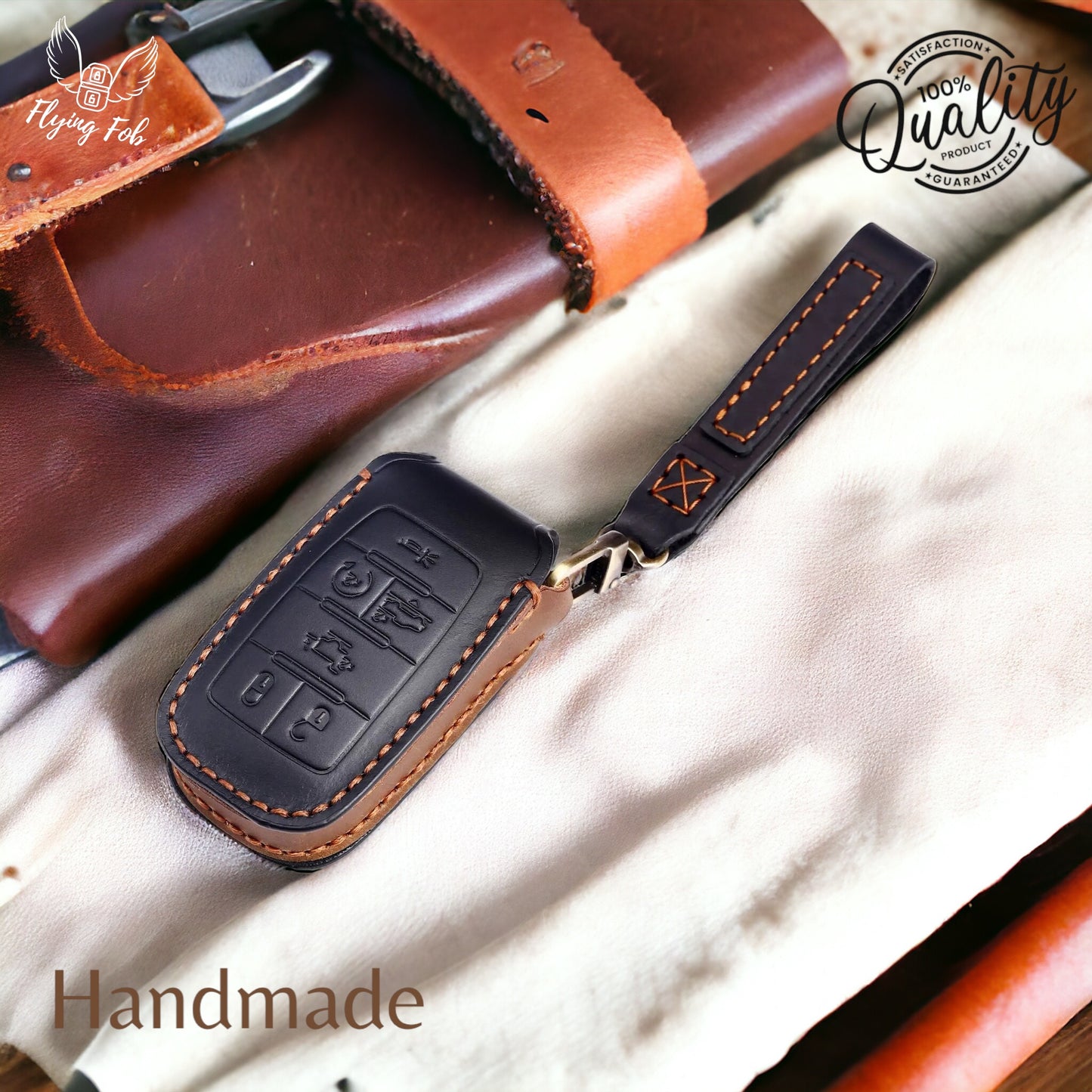Handmade Genuine Leather Key Fob Case Cover for Dodge RAM