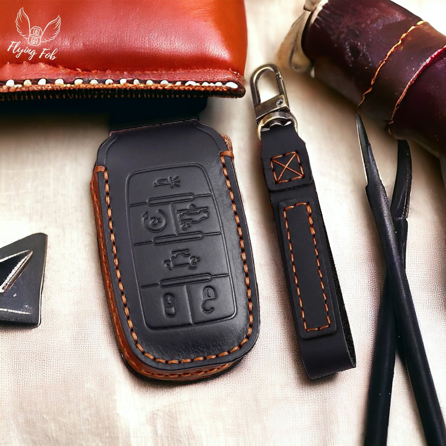 Handmade Genuine Leather Key Fob Case Cover for Dodge RAM