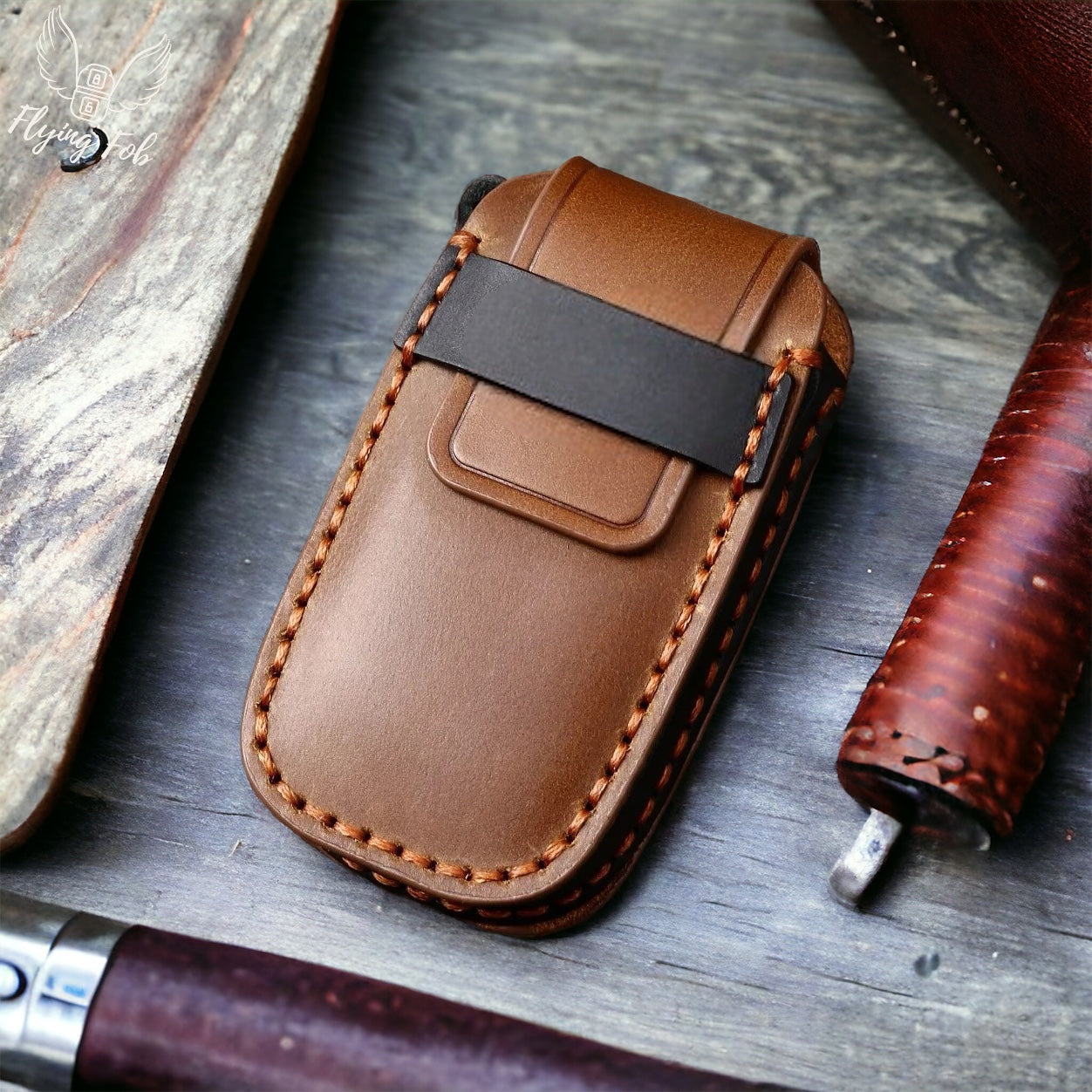 Handmade Genuine Leather Key Fob Case Cover for Dodge RAM
