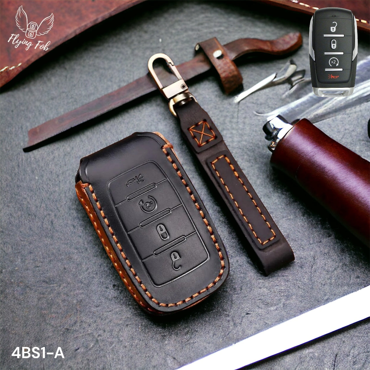 Handmade Genuine Leather Key Fob Case Cover for Dodge RAM