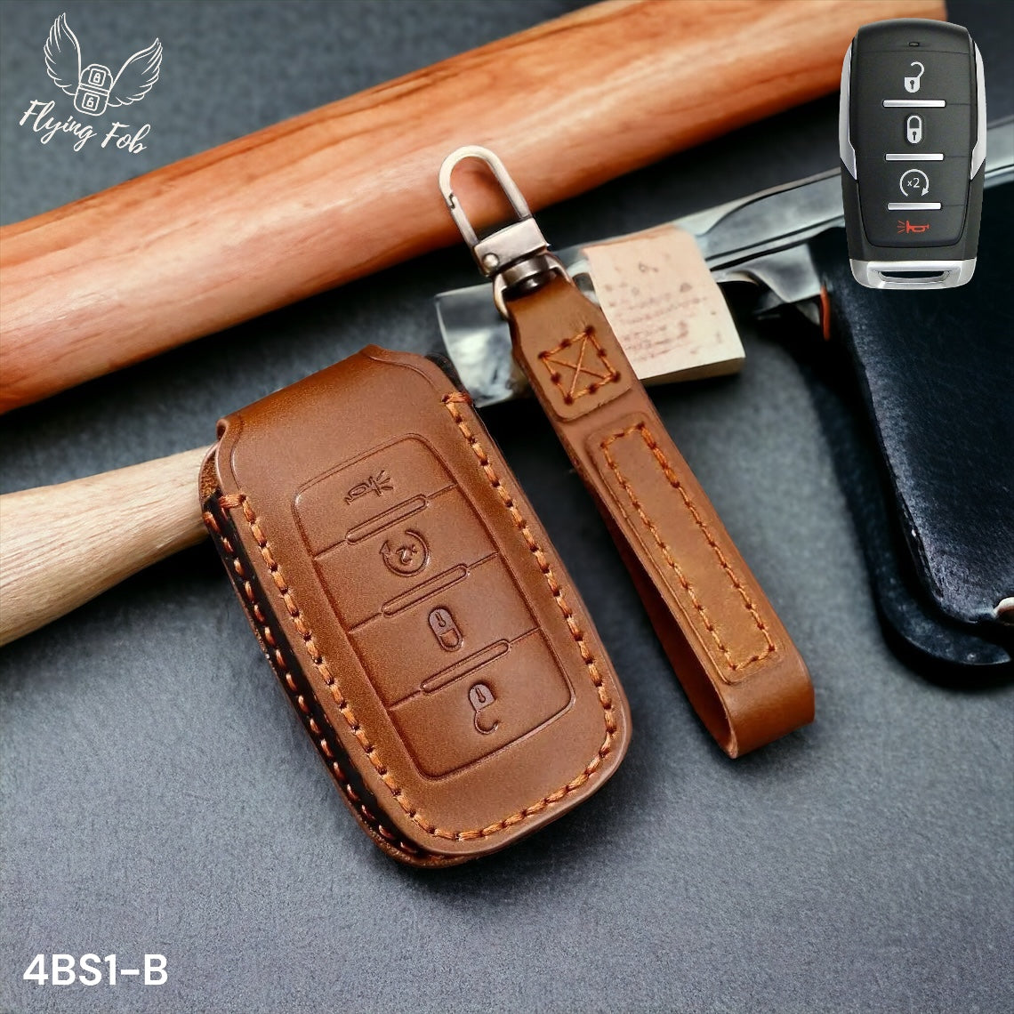 Handmade Genuine Leather Key Fob Case Cover for Dodge RAM
