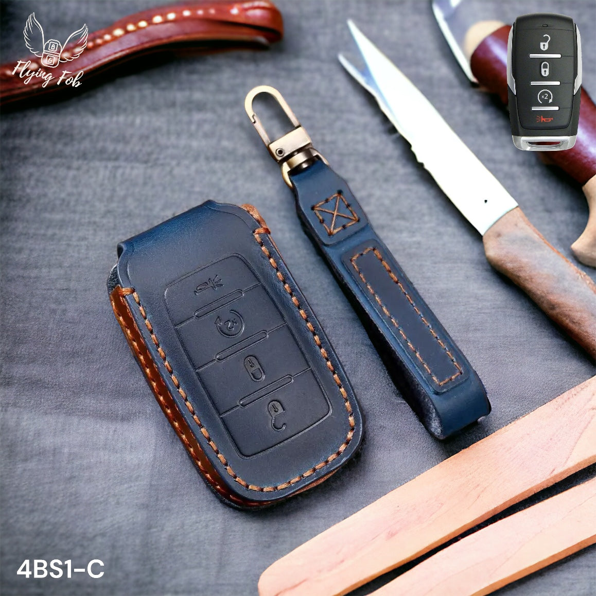 Handmade Genuine Leather Key Fob Case Cover for Dodge RAM