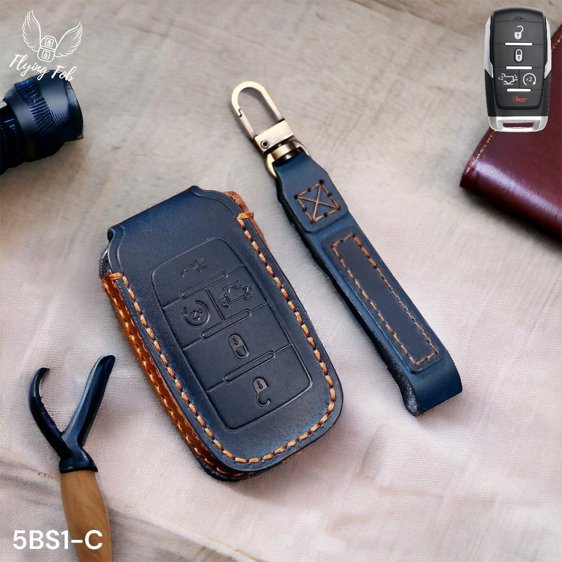 Handmade Genuine Leather Key Fob Case Cover for Dodge RAM