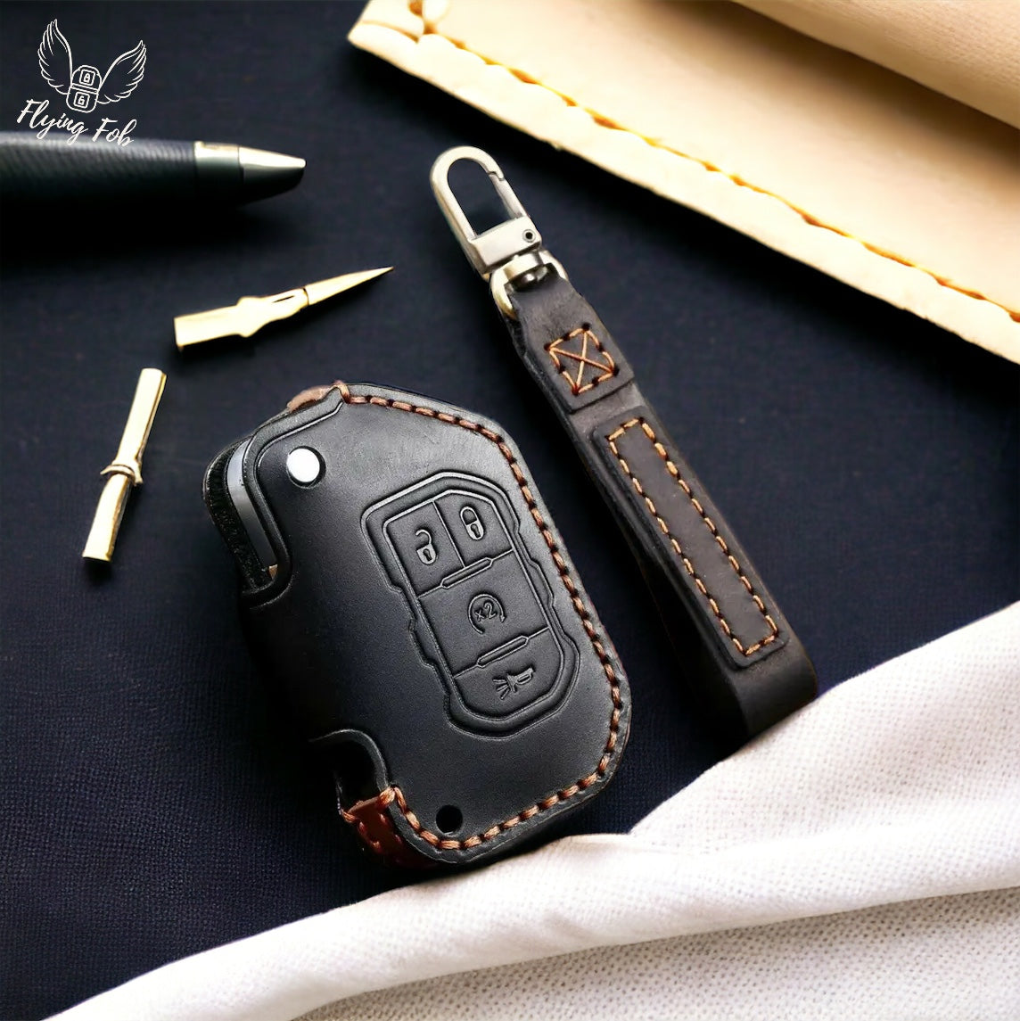 Handmade Genuine Leather Car Key Fob Case Cover Shell for JEEP Gladiator Wrangler