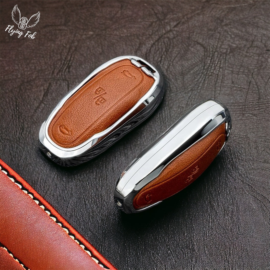 Luxury Genuine Leather Car Key Fob Case Cover Shell for TESLA Model X