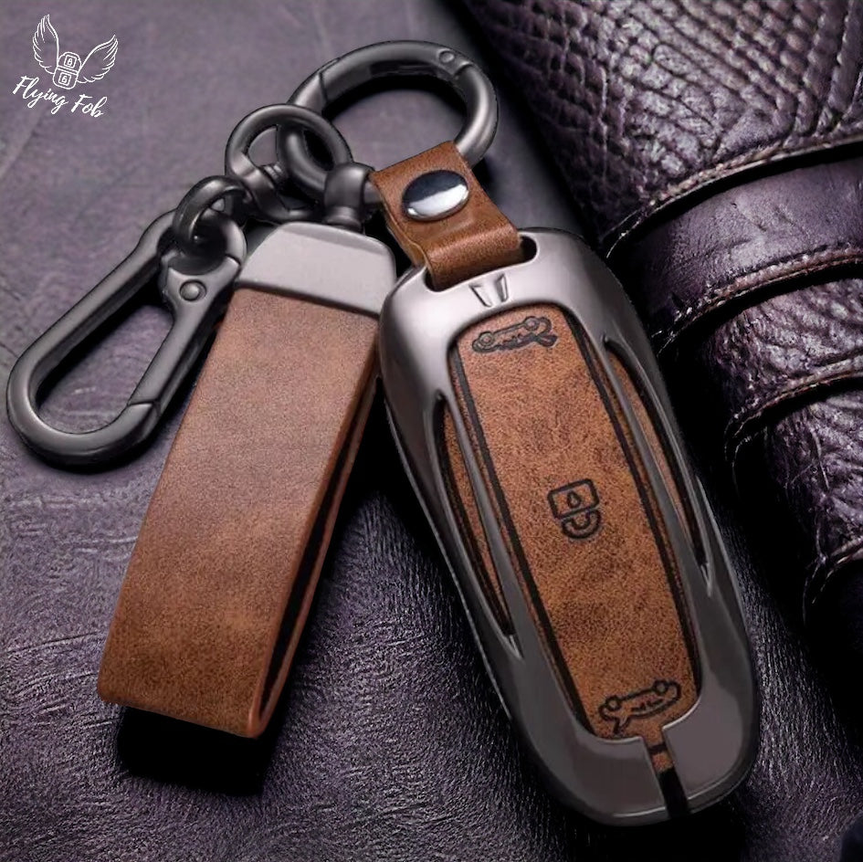 Luxury Genuine Leather Car Key Fob Case Cover Shell for TESLA Model 3 Model S Model Y Model X