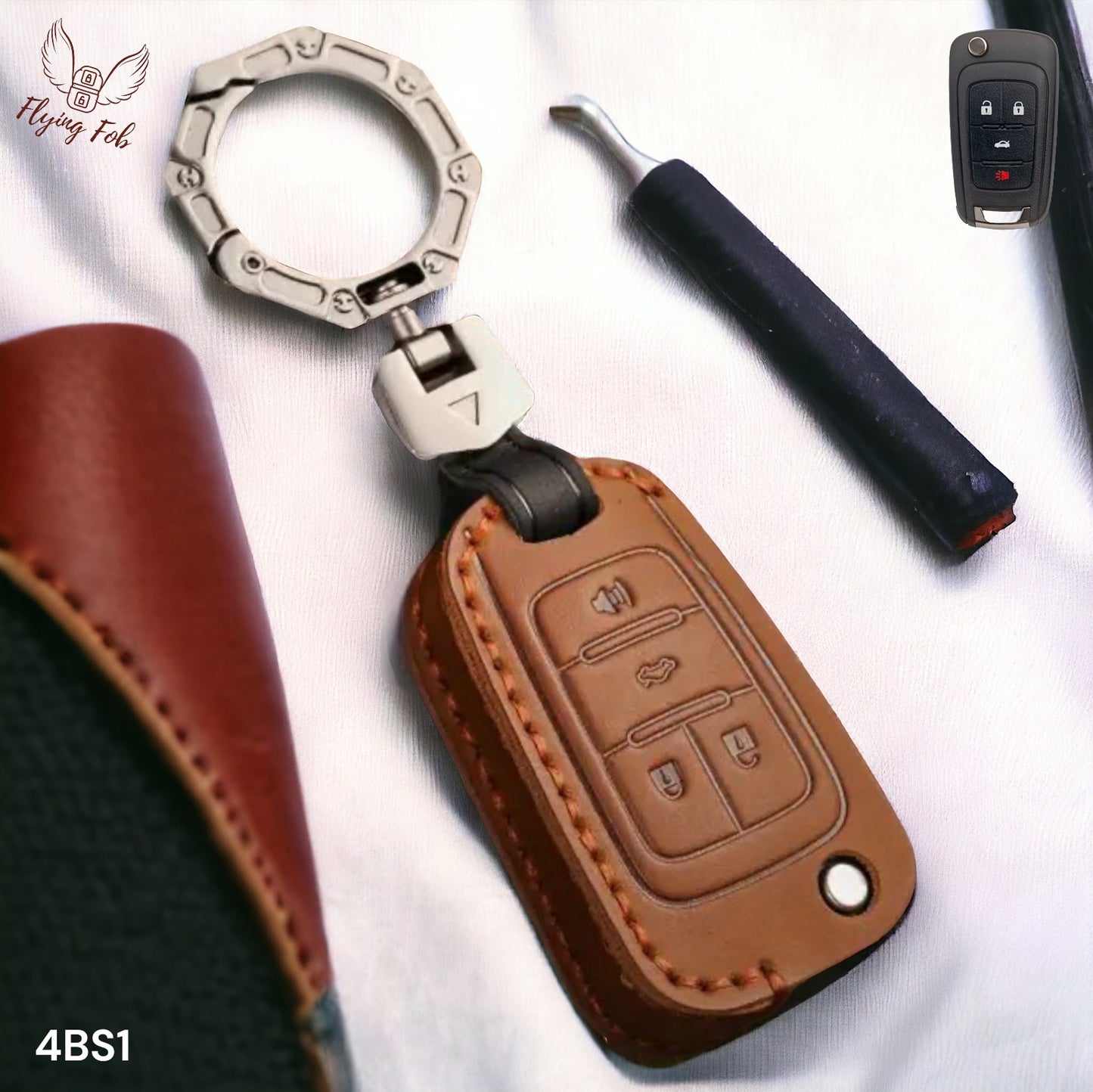 Handmade Genuine Leather Key Fob Case Cover for for BUICK Cascada Encore LaCrosse Regal Verano for CHEVROLET Camaro Cruze Equinox Impala Malibu Sonic Spark EV Trax Volt for GMC Terrain