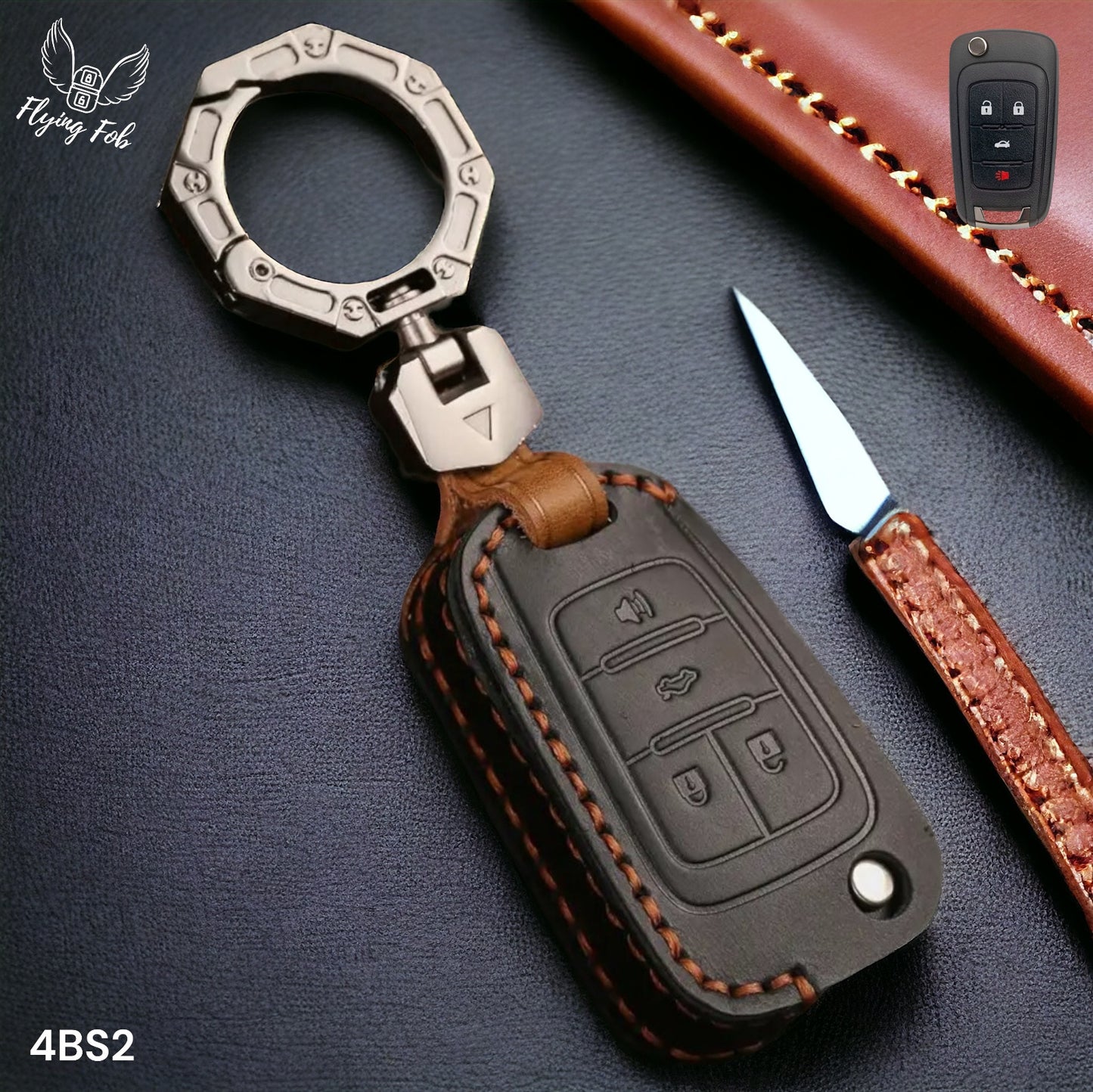 Handmade Genuine Leather Key Fob Case Cover for for BUICK Cascada Encore LaCrosse Regal Verano for CHEVROLET Camaro Cruze Equinox Impala Malibu Sonic Spark EV Trax Volt for GMC Terrain