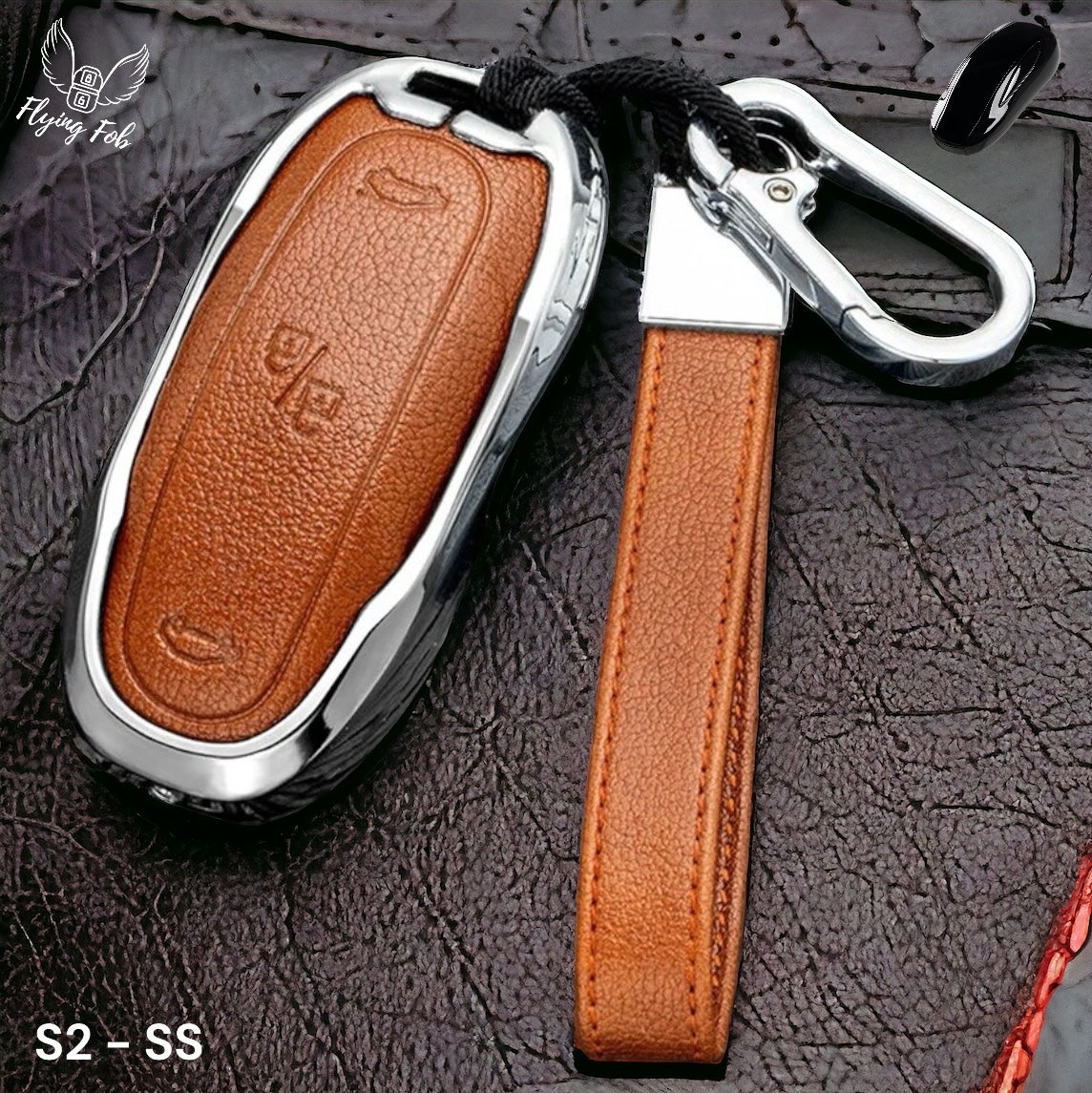 Luxury Genuine Leather Car Key Fob Case Cover Shell for TESLA Model X