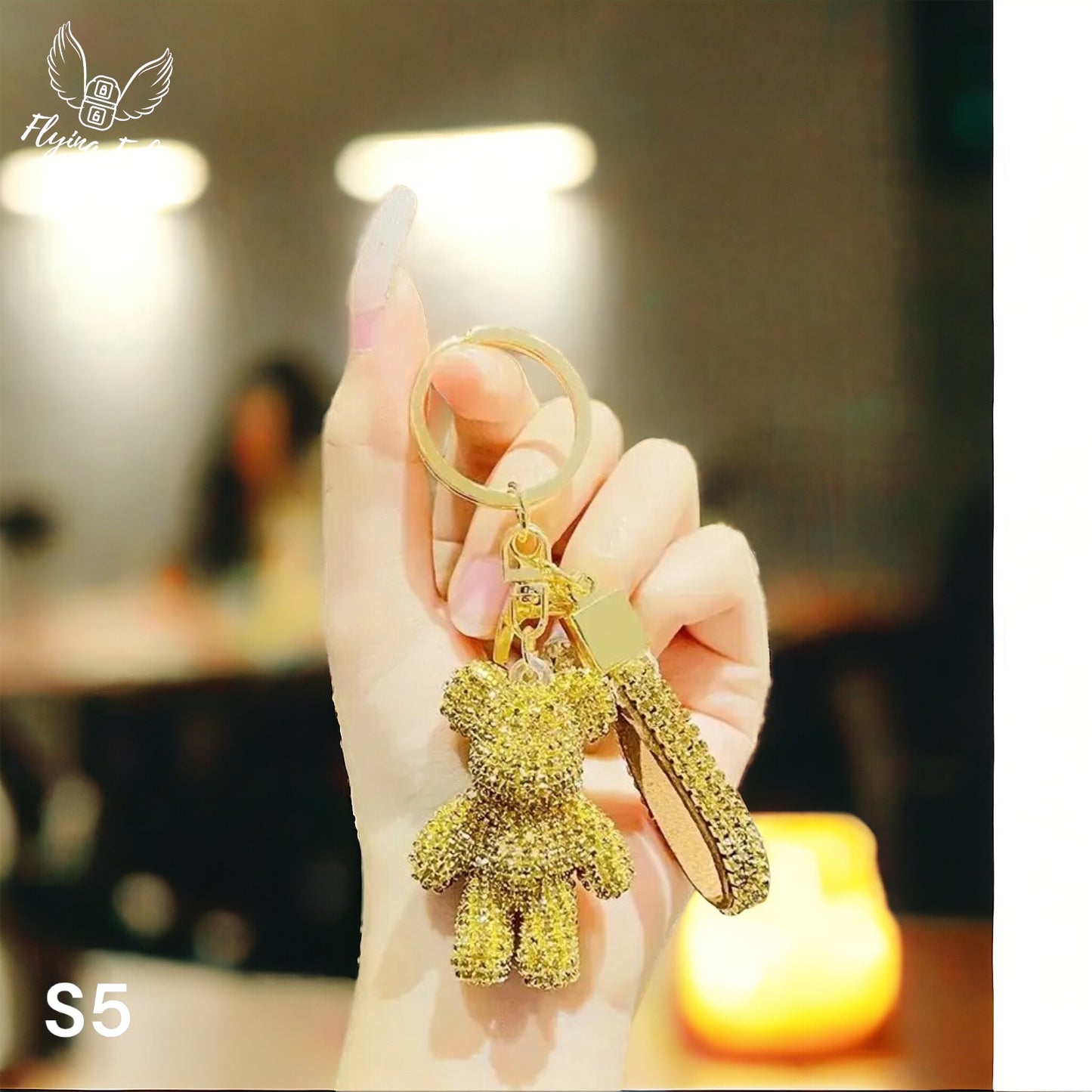 Luxury Rhinestone Bear Keychain w/ Leather Strap