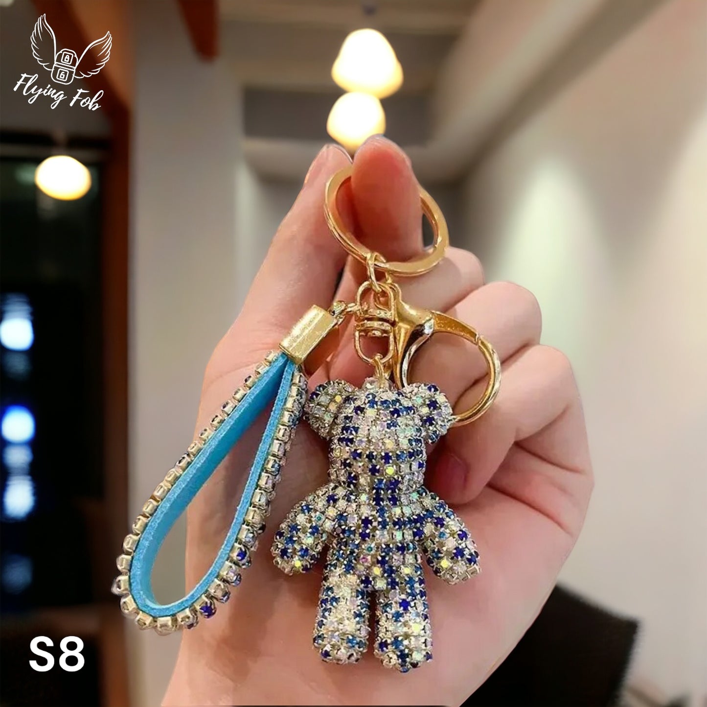 Luxury Rhinestone Bear Keychain w/ Leather Strap