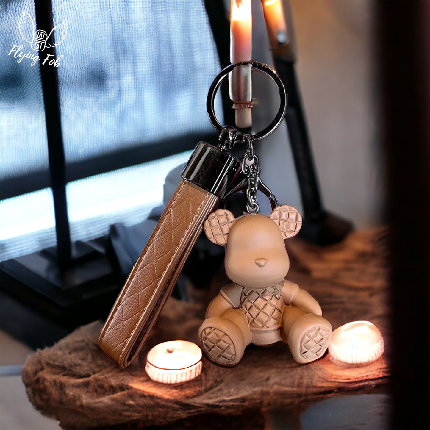 Luxury Bear Keychain w/ Genuine Leather Strap