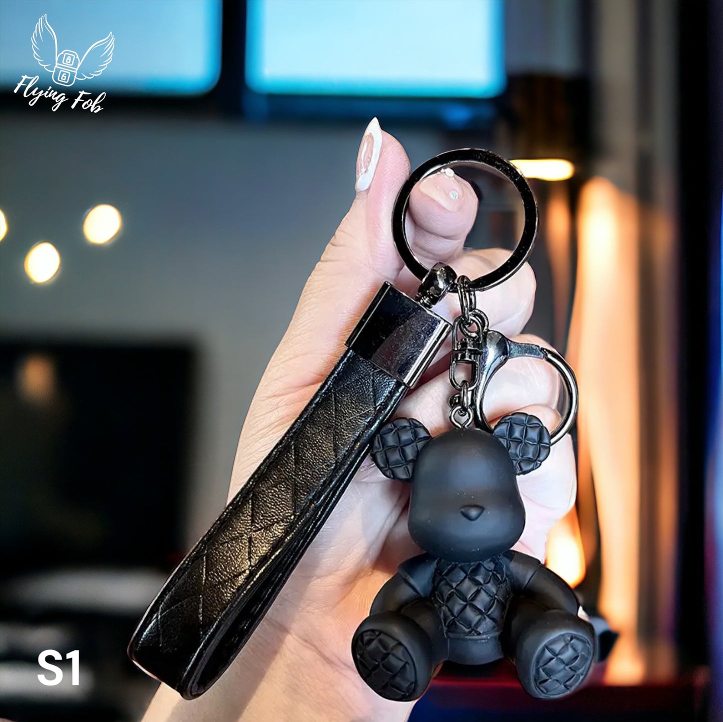 Luxury Bear Keychain w/ Genuine Leather Strap