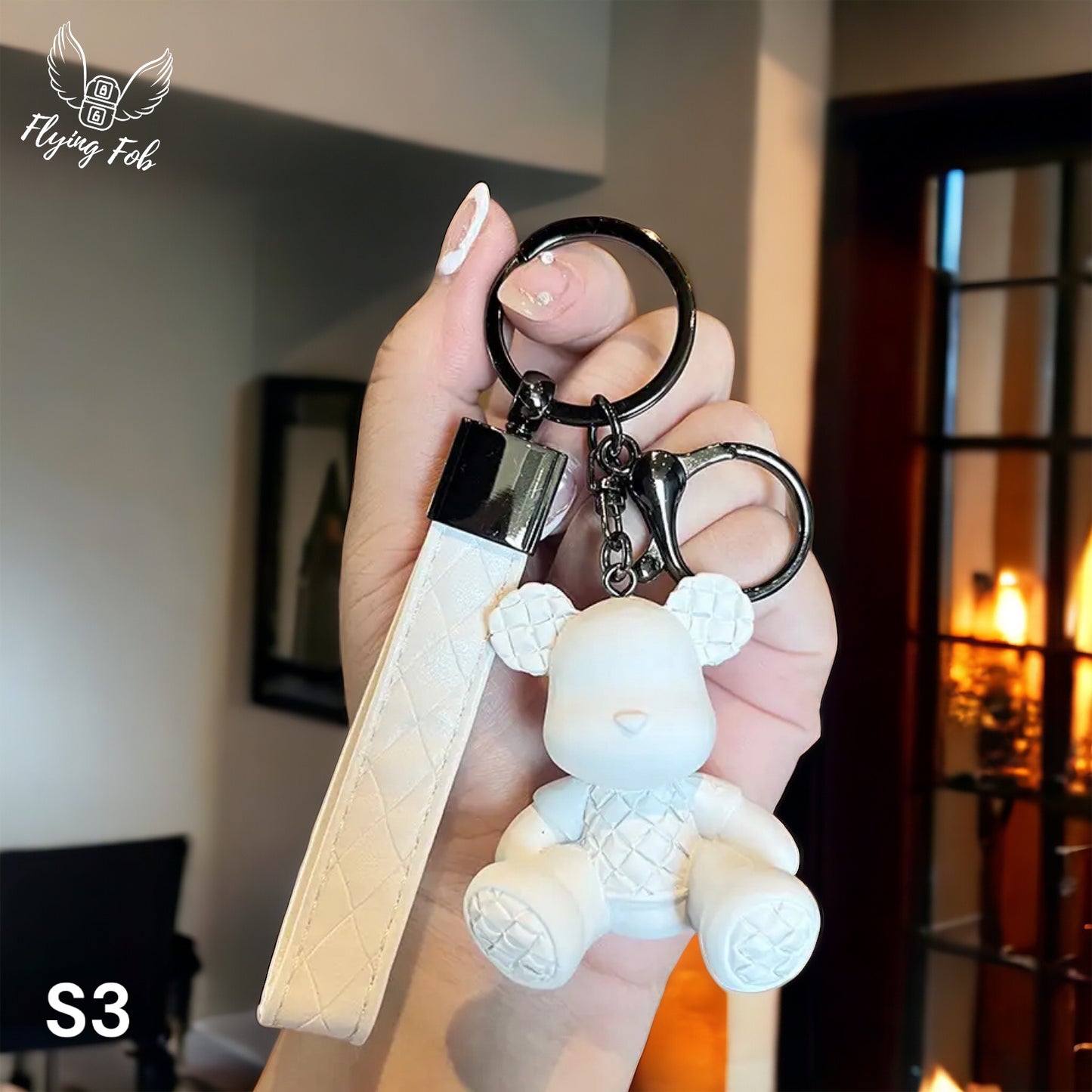 Luxury Bear Keychain w/ Genuine Leather Strap