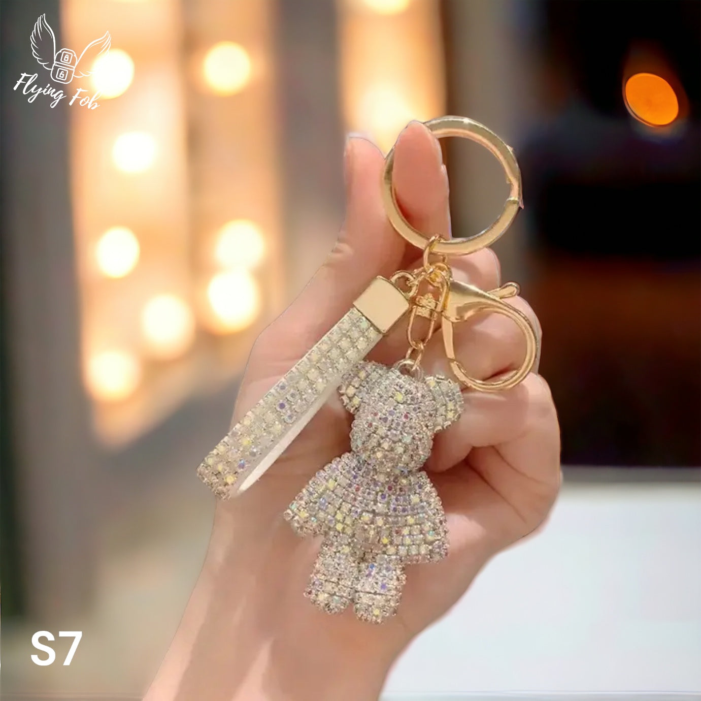 Luxury Rhinestone Bear Keychain w/ Leather Strap