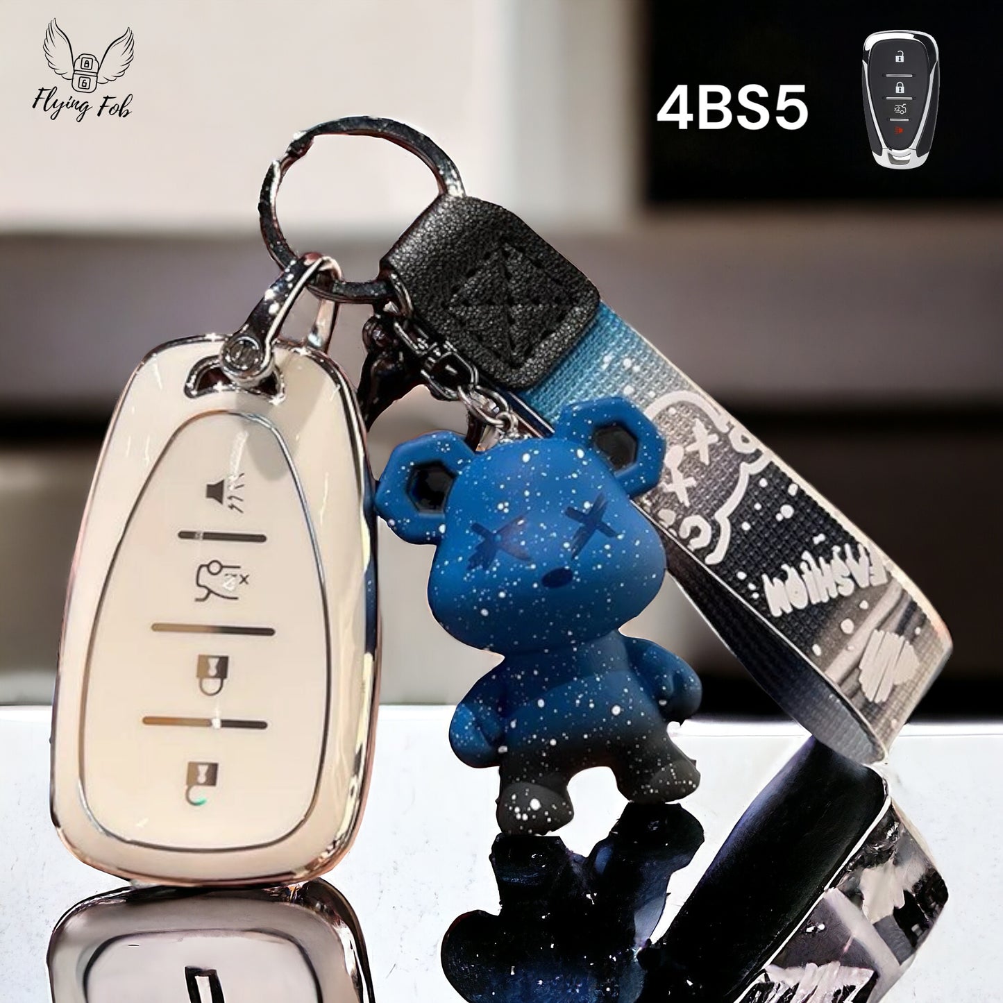 Premium Car Key Fob Cover Case Shell w/ Bear for CHEVROLET CHEVY Aveo Blazer Camaro Captiva Cruze Equinox Lova Malibu Sonic Hatchback Spark EV Trailblazer Traverse Trax Volt
