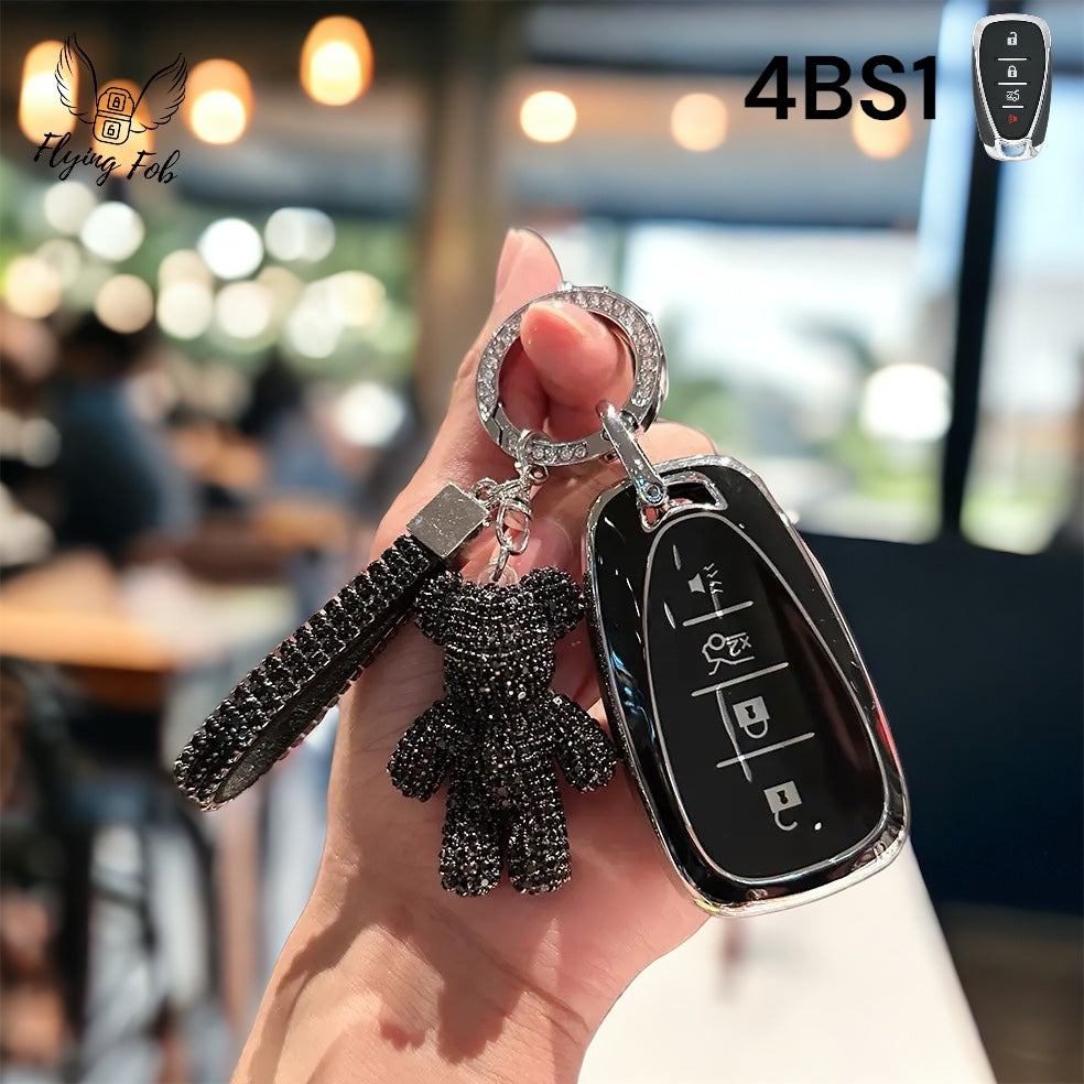 CAR KEY FOB COVER CASE SHELL w/ Bear for CHEVROLET CHEVY Aveo Blazer Camaro Captiva Cruze Equinox Lova Malibu Sonic Hatchback Spark EV Trailblazer Traverse Trax Volt