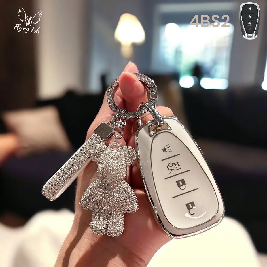 CAR KEY FOB COVER CASE SHELL w/ Bear for CHEVROLET CHEVY Aveo Blazer Camaro Captiva Cruze Equinox Lova Malibu Sonic Hatchback Spark EV Trailblazer Traverse Trax Volt