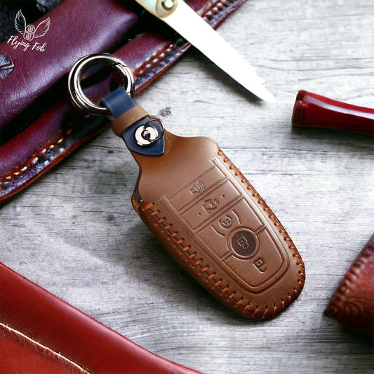 Handmade Genuine Leather Car Key Fob Case Cover Shell for FORD Bronco Edge ST Expedition Explorer ST Fusion F-150 Raptor F-250 F-350 Maverick Mustang Cobra Mack E Ranger for LINCOLN Aviator Corsair Nautilus Navigator