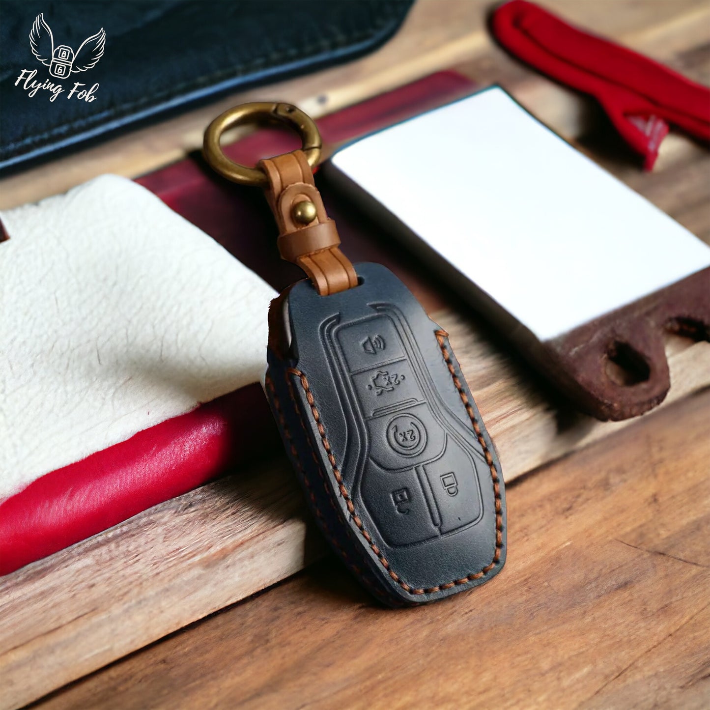 Handmade Genuine Leather Car Key Fob Case Cover Shell for FORD Eco-Sport Edge Expedition Explorer Fusion F-150 F-250 F-350 Mustang Ranger for LINCOLN MKC MKX MKZ