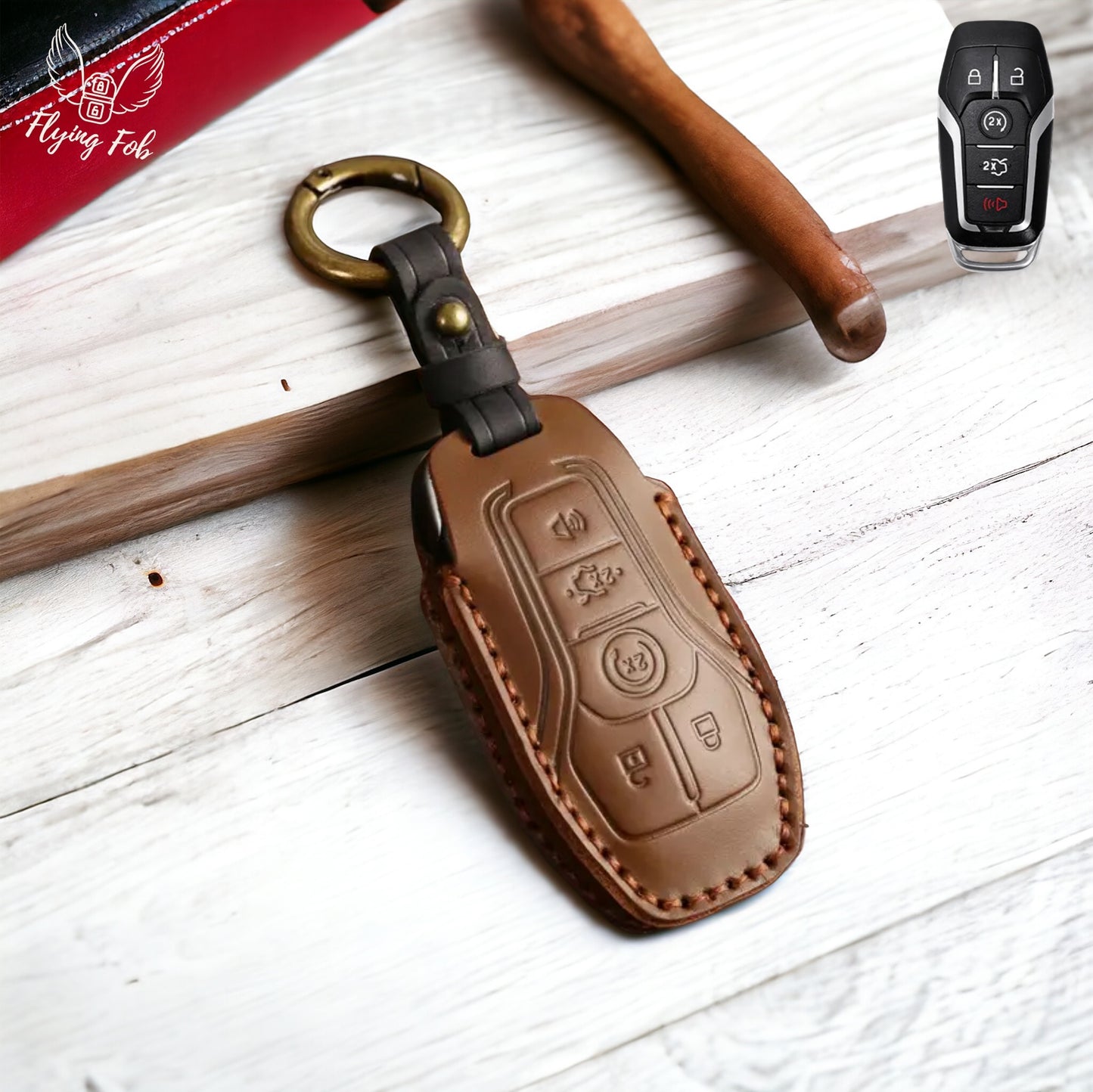 Handmade Genuine Leather Car Key Fob Case Cover Shell for FORD Eco-Sport Edge Expedition Explorer Fusion F-150 F-250 F-350 Mustang Ranger for LINCOLN MKC MKX MKZ