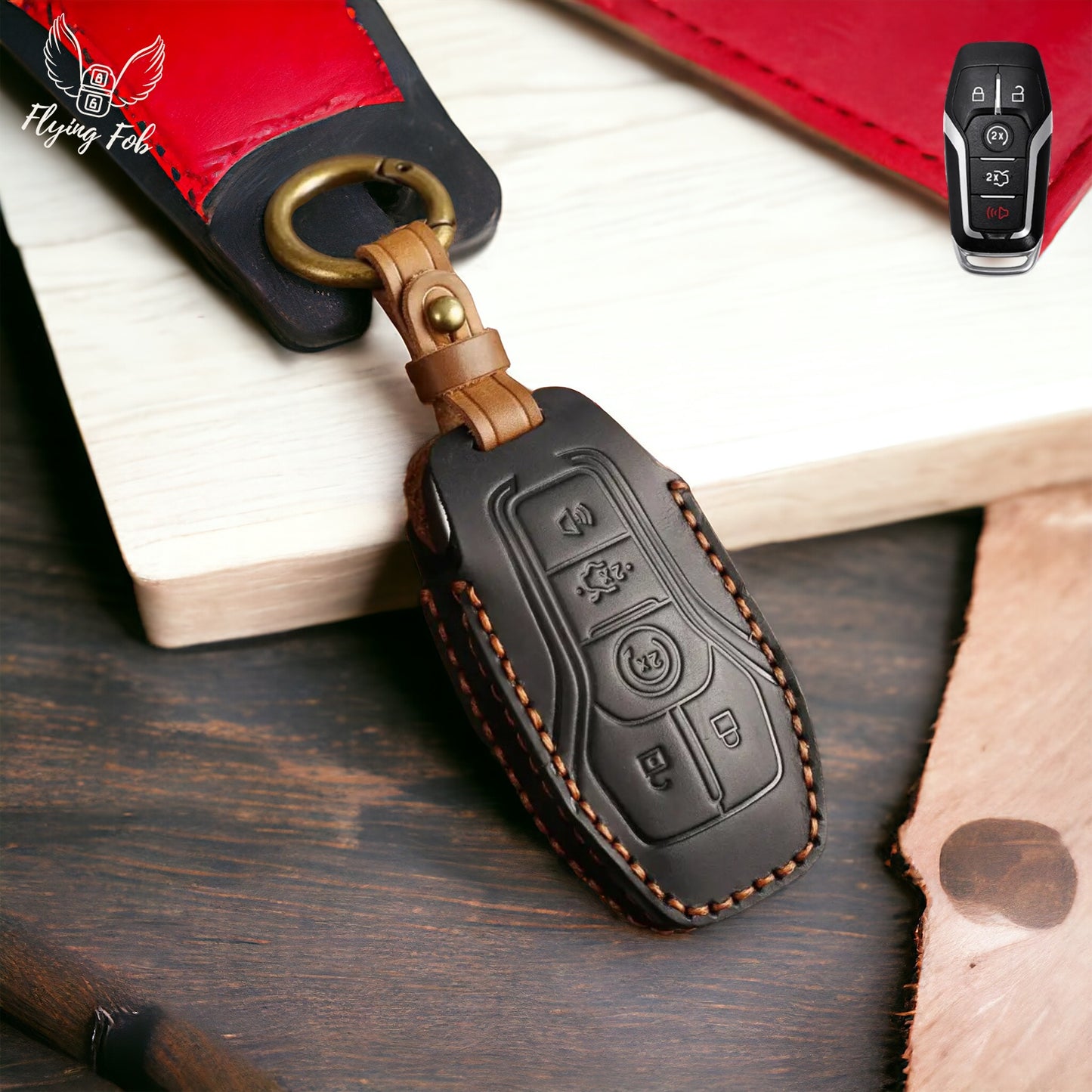 Handmade Genuine Leather Car Key Fob Case Cover Shell for FORD Eco-Sport Edge Expedition Explorer Fusion F-150 F-250 F-350 Mustang Ranger for LINCOLN MKC MKX MKZ