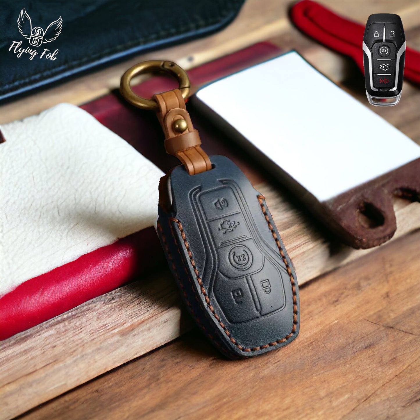 Handmade Genuine Leather Car Key Fob Case Cover Shell for FORD Eco-Sport Edge Expedition Explorer Fusion F-150 F-250 F-350 Mustang Ranger for LINCOLN MKC MKX MKZ