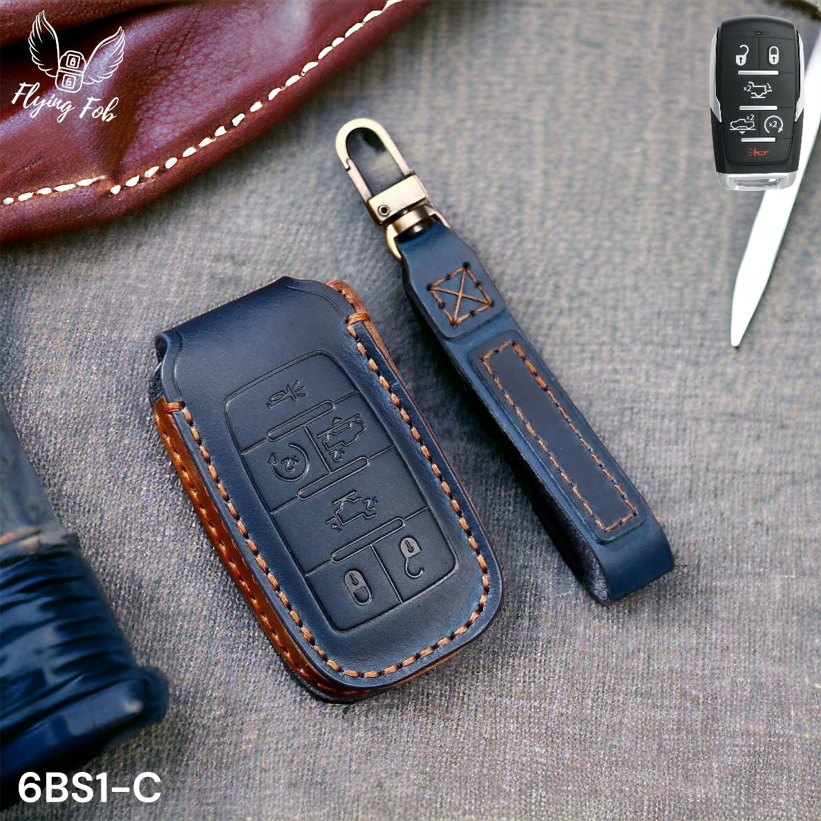 Handmade Genuine Leather Key Fob Case Cover for Dodge RAM
