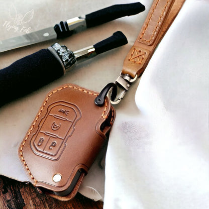 Handmade Genuine Leather Car Key Fob Case Cover Shell for JEEP Gladiator Wrangler