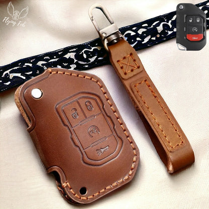 Handmade Genuine Leather Car Key Fob Case Cover Shell for JEEP Gladiator Wrangler