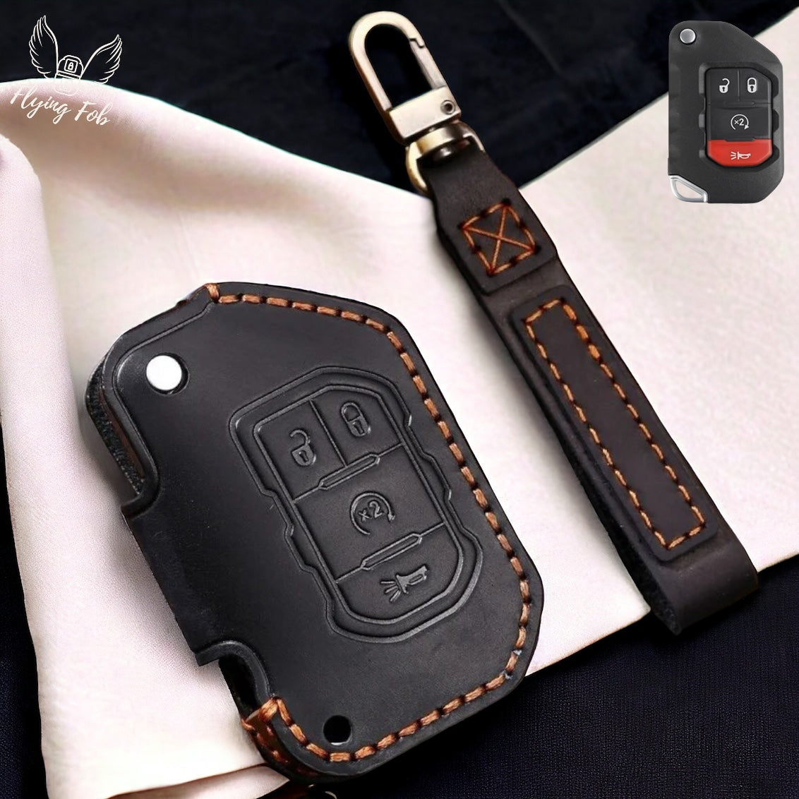 Handmade Genuine Leather Car Key Fob Case Cover Shell for JEEP Gladiator Wrangler