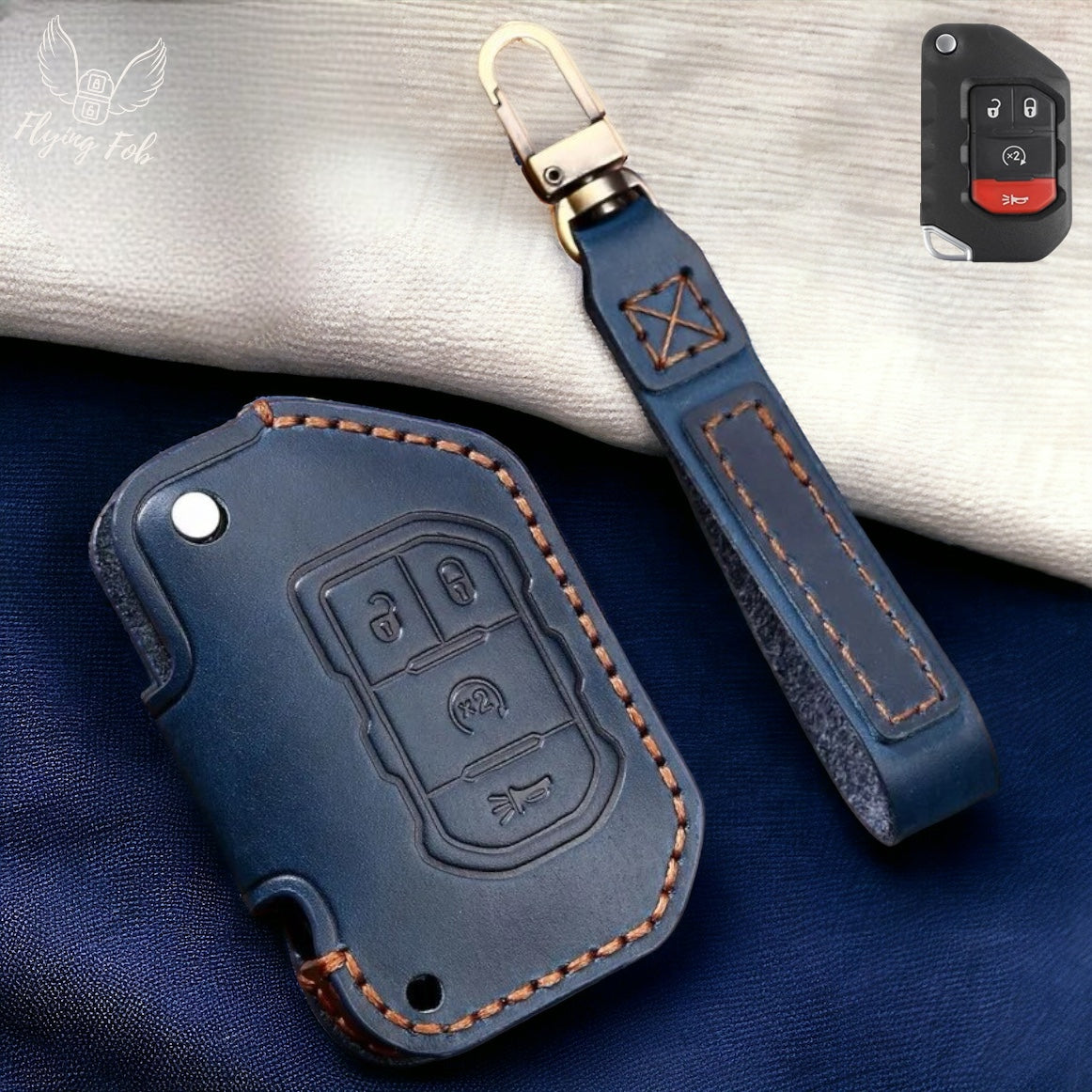 Handmade Genuine Leather Car Key Fob Case Cover Shell for JEEP Gladiator Wrangler