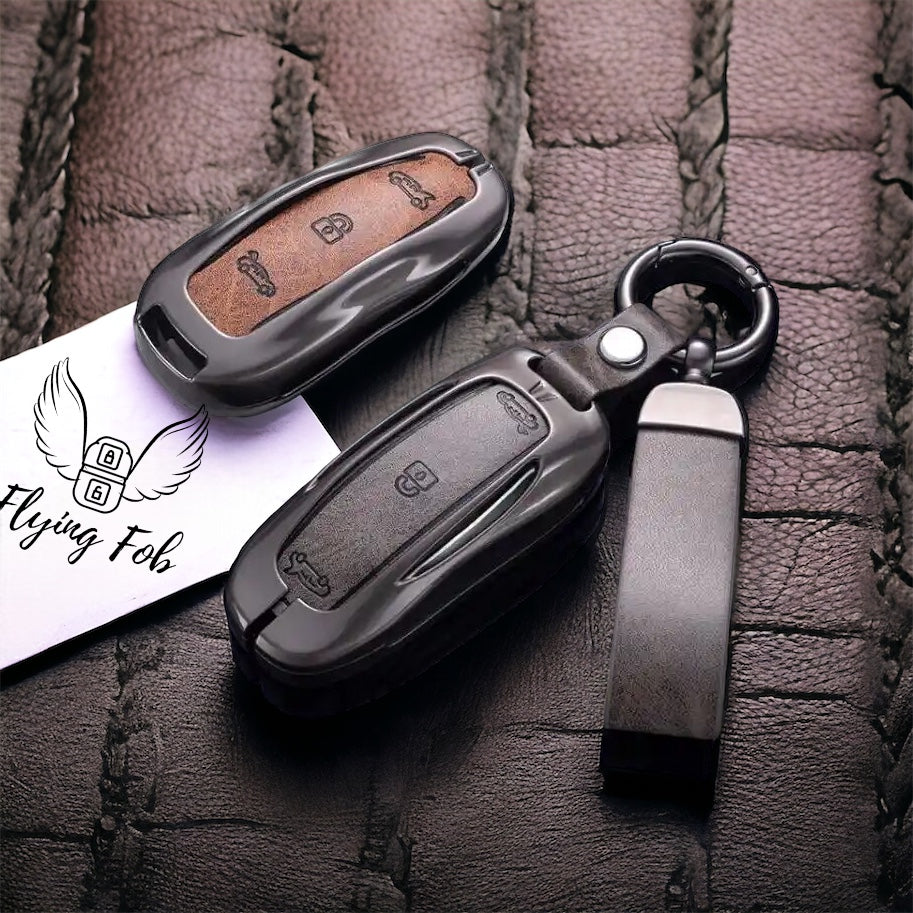 Luxury Genuine Leather Car Key Fob Case Cover Shell for TESLA Model 3 Model S Model Y Model X