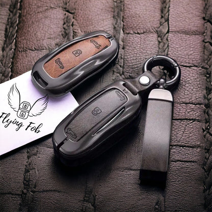 Luxury Genuine Leather Car Key Fob Case Cover Shell for TESLA Model 3 Model S Model Y Model X
