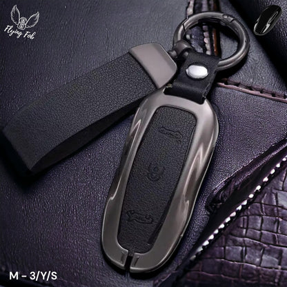 Luxury Genuine Leather Car Key Fob Case Cover Shell for TESLA Model 3 Model S Model Y Model X