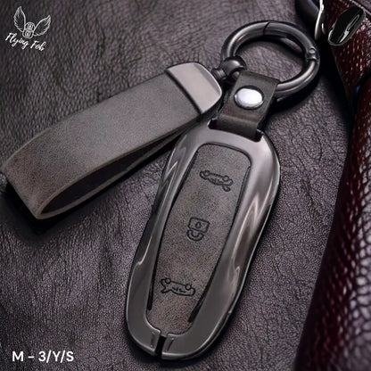 Luxury Genuine Leather Car Key Fob Case Cover Shell for TESLA Model 3 Model S Model Y Model X