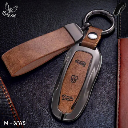 Luxury Genuine Leather Car Key Fob Case Cover Shell for TESLA Model 3 Model S Model Y Model X
