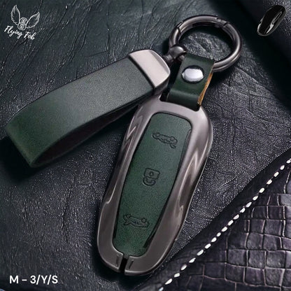 Luxury Genuine Leather Car Key Fob Case Cover Shell for TESLA Model 3 Model S Model Y Model X