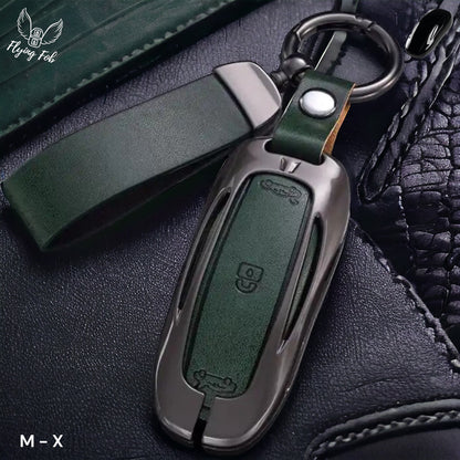 Luxury Genuine Leather Car Key Fob Case Cover Shell for TESLA Model 3 Model S Model Y Model X