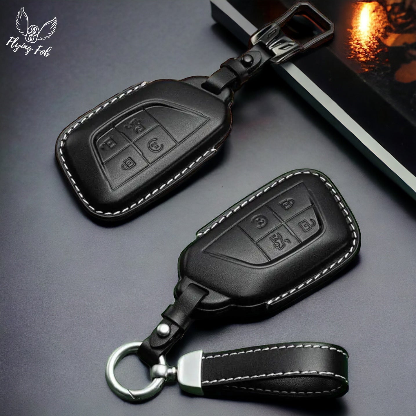Premium Genuine Leather Car Key Fob Case Cover Shell for CADILLAC CT4 CT5 Escalade LYRIQ