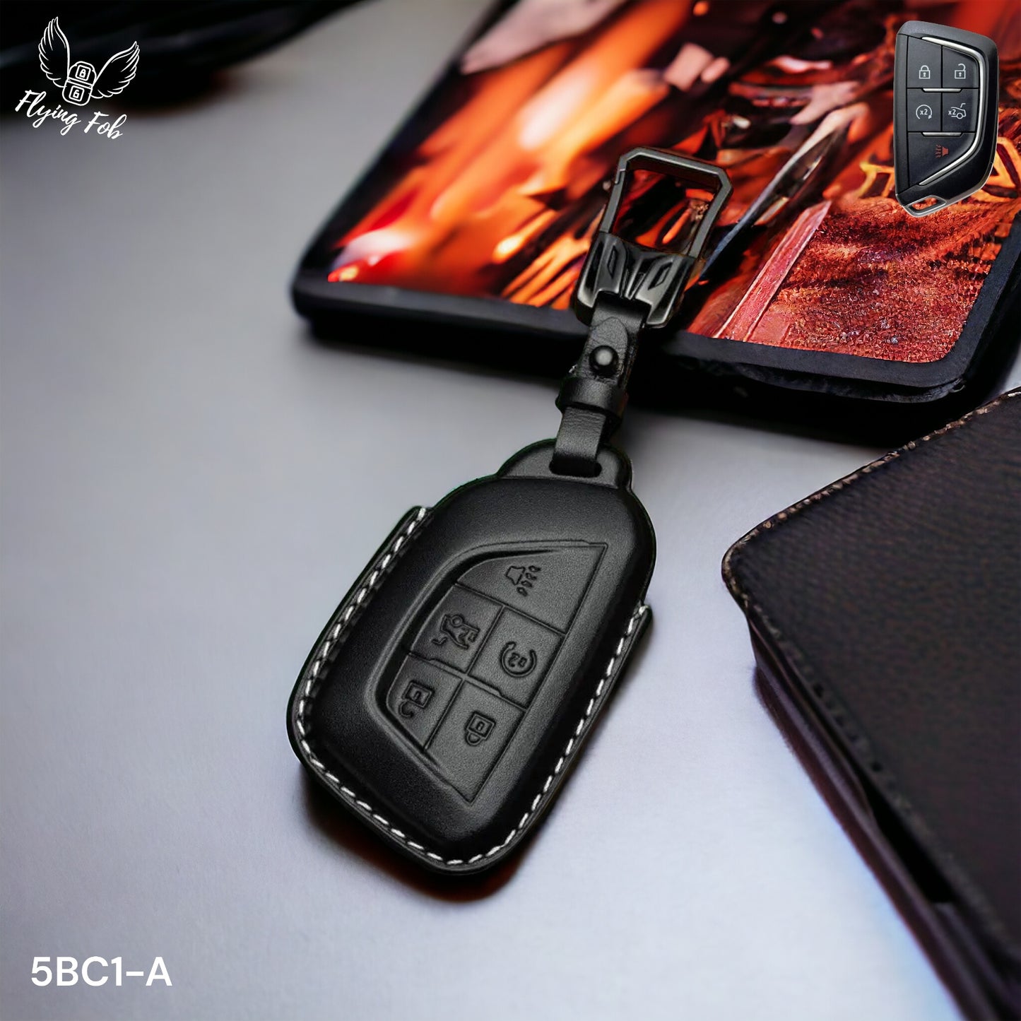 Premium Genuine Leather Car Key Fob Case Cover Shell for CADILLAC CT4 CT5 Escalade LYRIQ